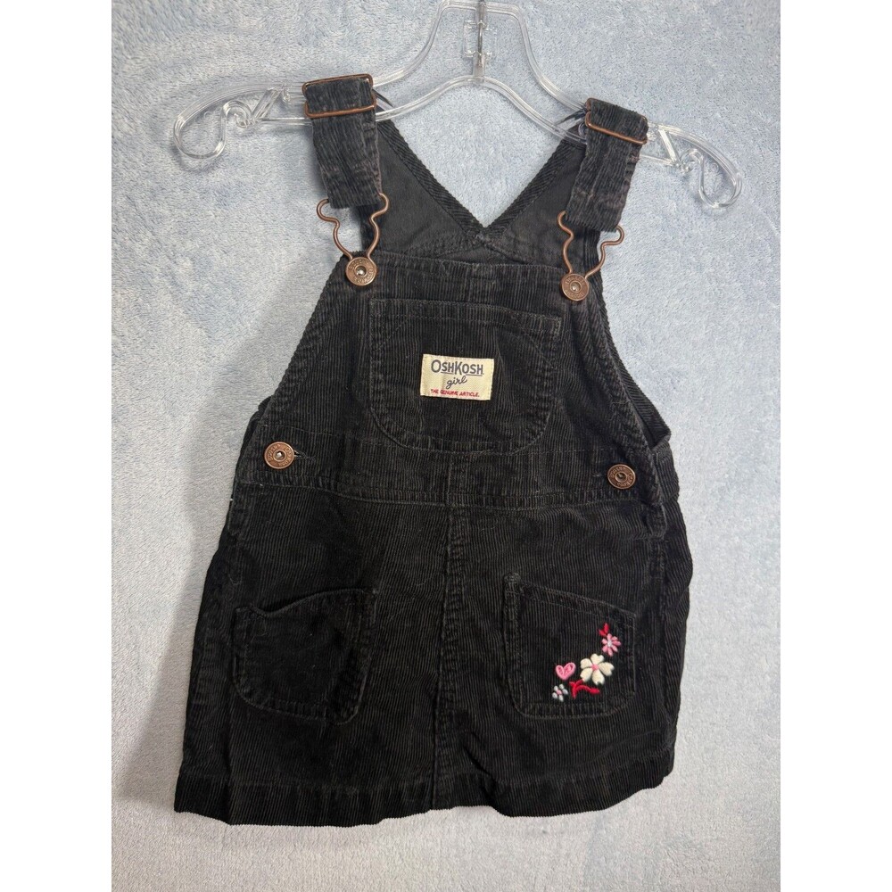 OSHKOSH Black Corduroy Jumper Dress Overalls with flower embroidery--18 mos